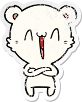 distressed sticker of a happy polar bear cartoon png