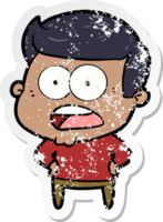 distressed sticker of a cartoon shocked man png