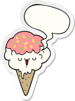 sorvete de desenho animado e adesivo de bolha de fala png