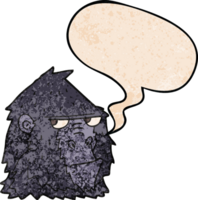 cartoon angry gorilla face and speech bubble in retro texture style png