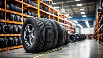 AI generated Automotive Tire Storage in Warehouse photo