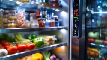 AI generated Modern Refrigerator Full of Fresh Food photo