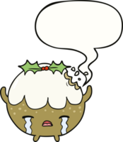 cartoon christmas pudding crying and speech bubble png