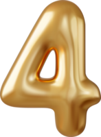 3d Number 4. four Number sign gold color. png