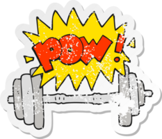 Retro beunruhigter Aufkleber einer Cartoon-Fitnessstudio-Barbell png