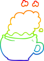 rainbow gradient line drawing cartoon hot cup of coffee png