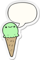 helado de dibujos animados y etiqueta engomada de la burbuja del discurso png