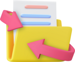 3d Yellow folder with files and arrow. png