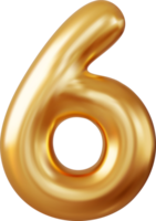 3d Number 6. six Number sign gold color. png