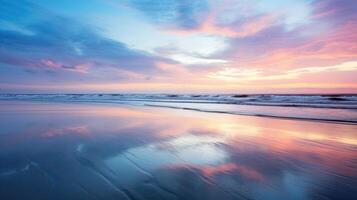AI generated Coastal Serenity at Dawn with Reflective Shoreline photo