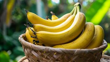 AI generated Ripe Bananas in a Wicker Basket photo