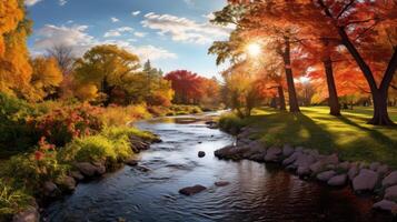 AI generated Autumnal River Scene - Seasonal Beauty photo