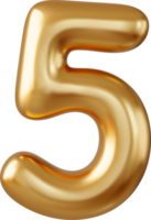 3d Number 5. five Number sign gold color. png