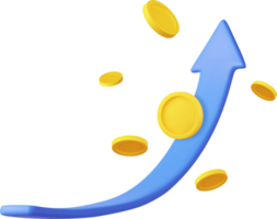 3d growth stock chart with coins investing icon, png