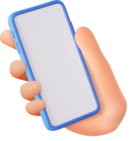 3D Hand holding mobile phone with empty screen png