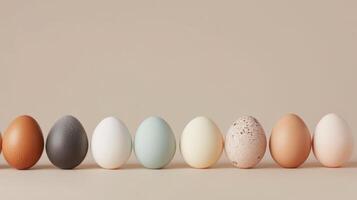AI generated A row of eggs with different colored ones photo
