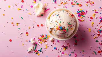 AI generated A scoop of ice cream with sprinkles and confetti photo