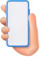 3D Hand holding mobile phone with empty screen png
