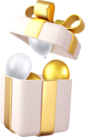 3d realistic gifts box, falling helium balloons, png