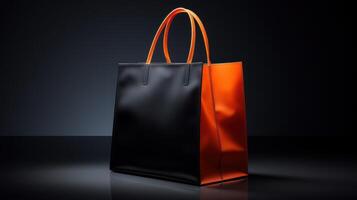 ai generado elegante Dos tonos diseñador compras bolso en oscuro antecedentes foto