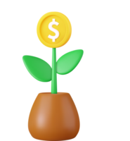 3d dinero árbol planta con moneda png