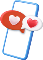 3d me gusta icono con corazón y teléfono inteligente png