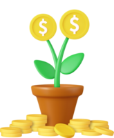 3d dinero árbol planta con moneda png