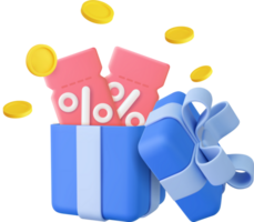 3D open gift box surprise, earn point concept, loyalty program and get rewards png