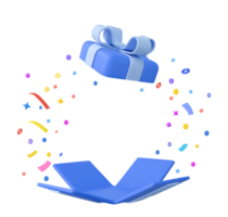 3d schattig verrassing geschenk doos met vallend confetti png