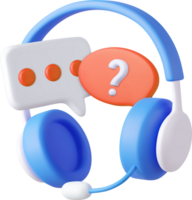 3D Call center. Headphones with speech bubble message. png