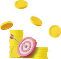 3d red target and arrows with stacks coins png