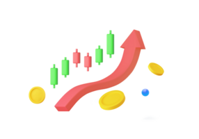 3d crescimento estoque diagrama financeiro gráfico. castiçal com seta acima negociação estoque ou forex png