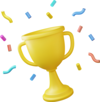 3d prize winner icon with golden cup, png