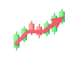 3d crescimento estoque diagrama financeiro gráfico. castiçal com seta acima negociação estoque ou forex png