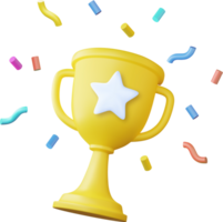 3d prize winner icon with golden cup, png