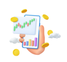 3d valores en línea comercio con teléfono inteligente y dinero moneda png