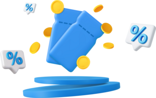 3d coupon with coins in podium png