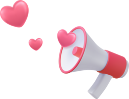 3d megaphone, loudspeaker with hearts png