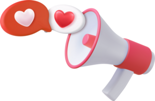 3d megaphone, loudspeaker with hearts png