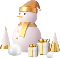 3d Christmas tree, snowballs,snowman and gifts boxes. png