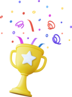 3d prize winner icon with golden cup, png