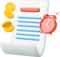 3d Bill with clock and golden coins png