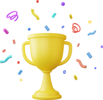 3d prize winner icon with golden cup, png