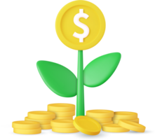 3d dinero árbol planta con moneda png