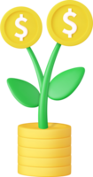 3d dinero árbol planta con moneda png