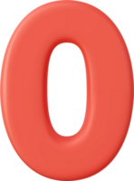 3d Number 0. Zero Number sign red color. png