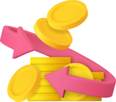 3d Coins floating with arrows. png