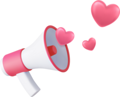 3d megaphone, loudspeaker with hearts png