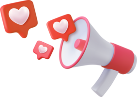 3d megaphone, loudspeaker with hearts png