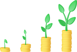 3d Coin stacks growing graph with trees png